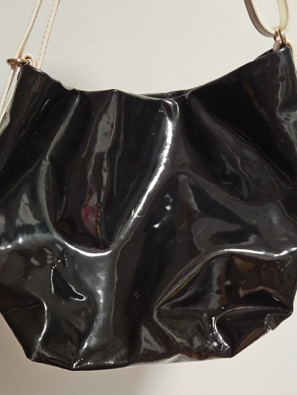 kate spade Black Patent Shoulder Bag with Light Tan Straps